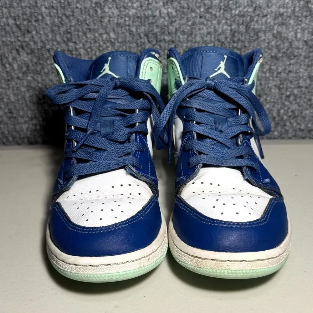 Nike Air Jordan 1 Mid Sneaker Mystic Navy Mint Foam Boys Size 5Y 554725-413